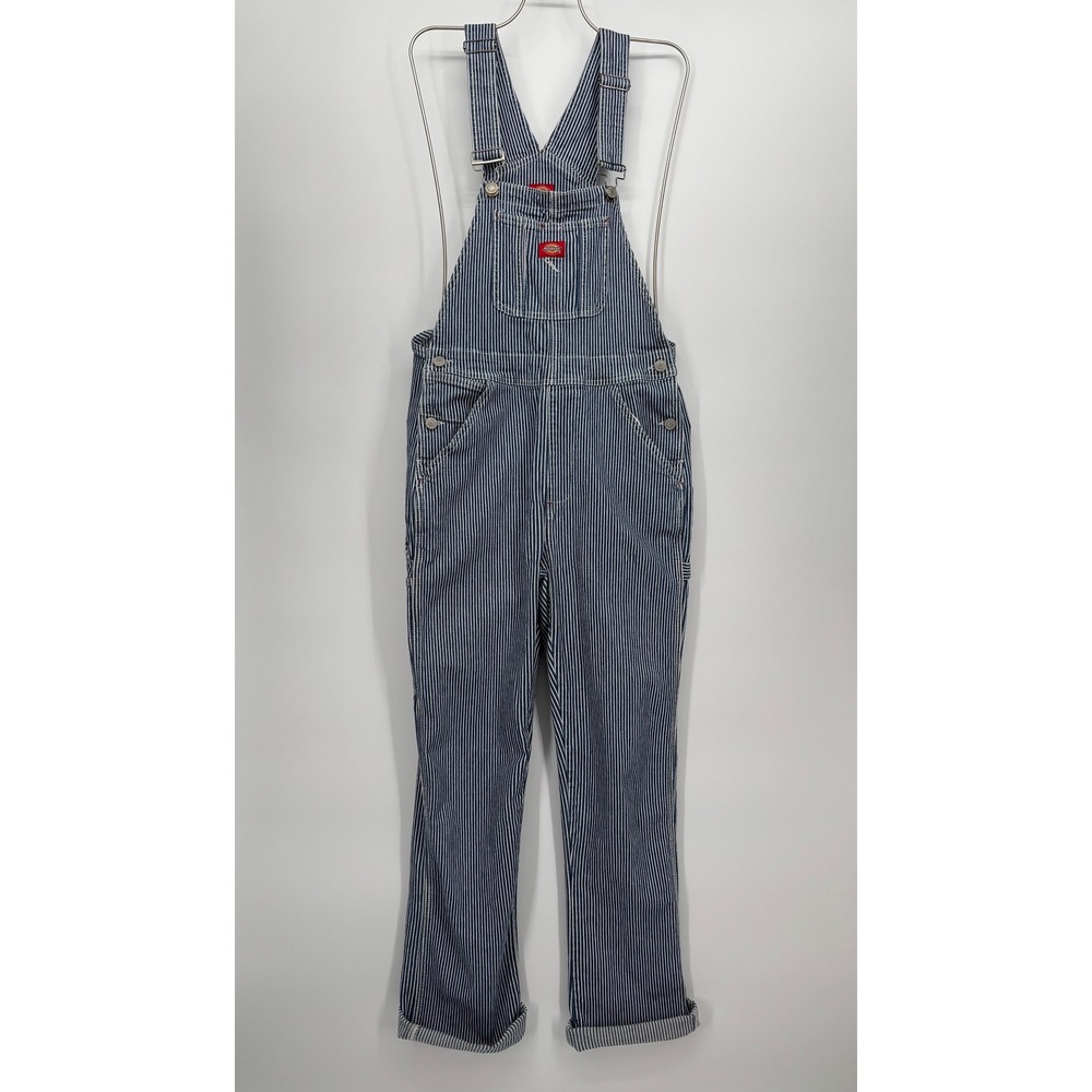 Dickies Overalls Men Small Blue Hickory Stripe Denim Workwear Bibs Utility